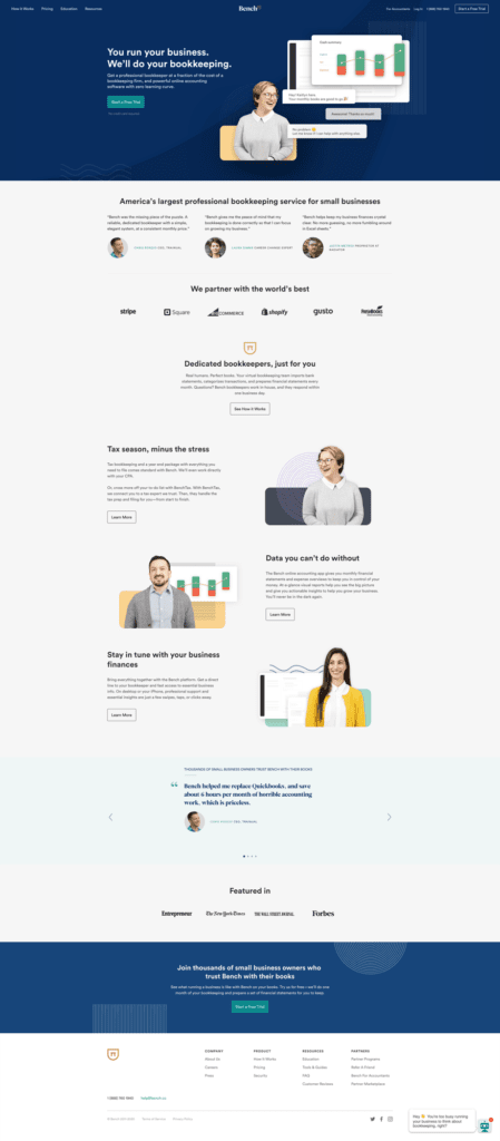 Website Example - Bench.com (March 2020)