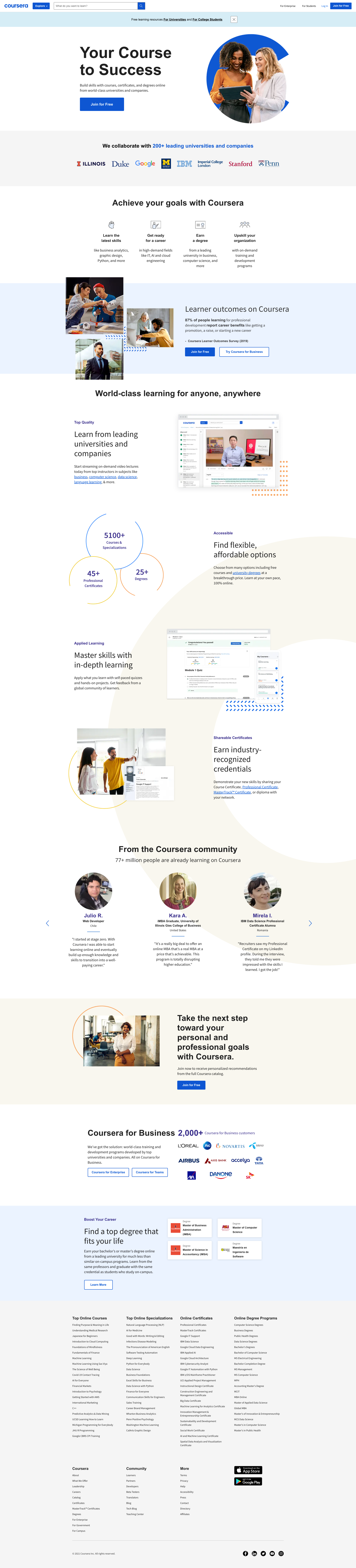 Coursera Homepage - February 2021